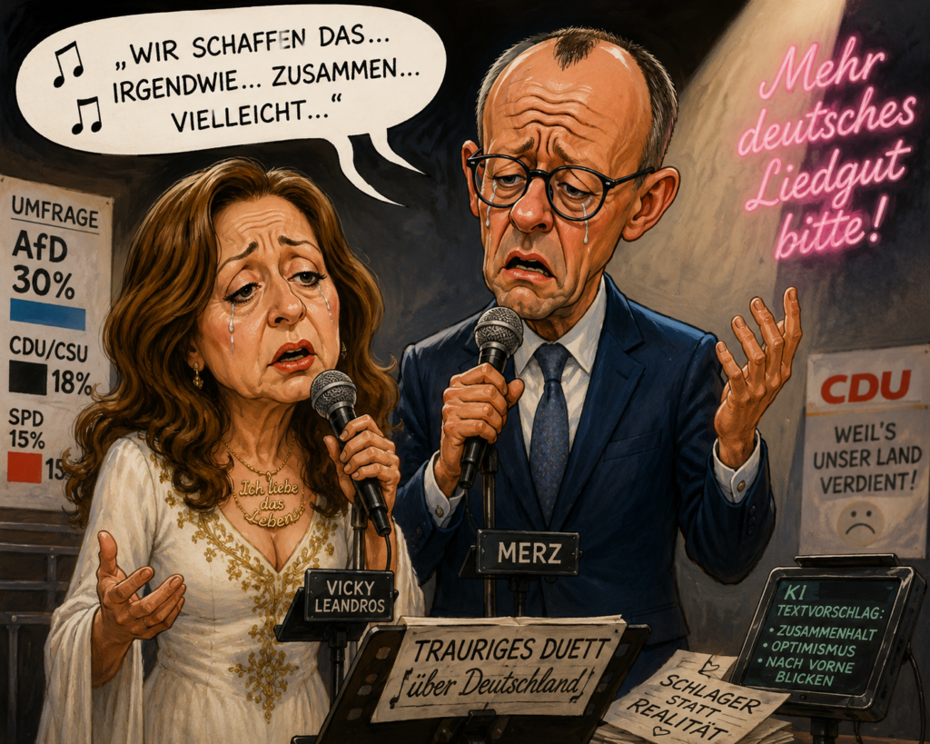 Merz ertrinkt in seinem Wortmüll – da kann auch Vicky Leandros nicht mehr helfen